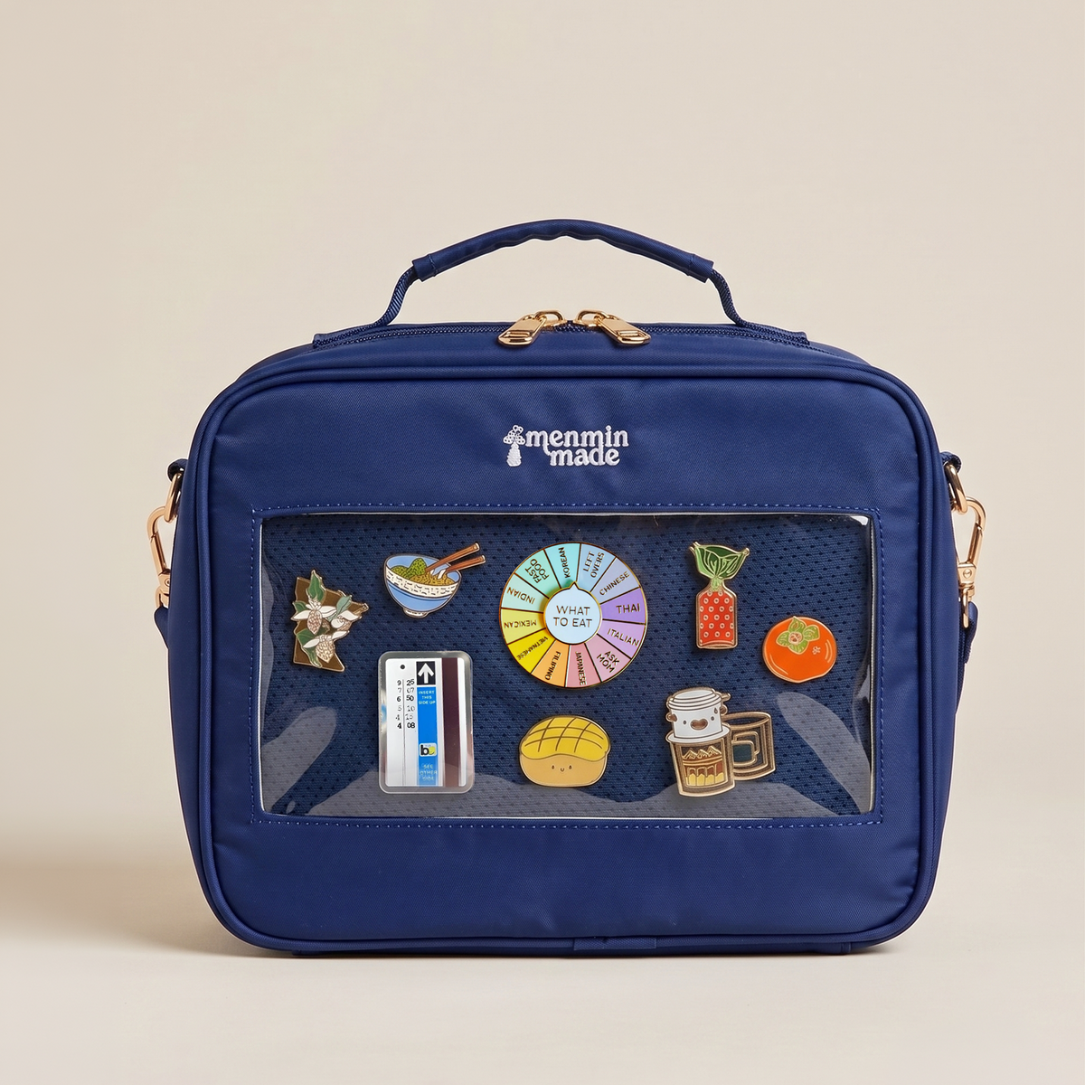 Navy Ultimate Journal Bag by Menmin Made, craft and stationery organizer with crossbody strap