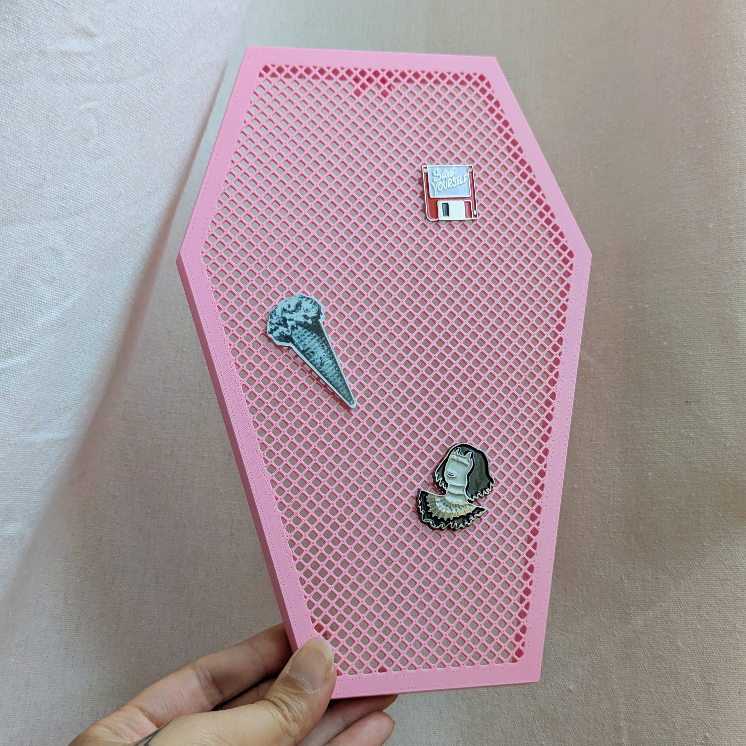 Coffin Pin & Earring Display Board (Pink)