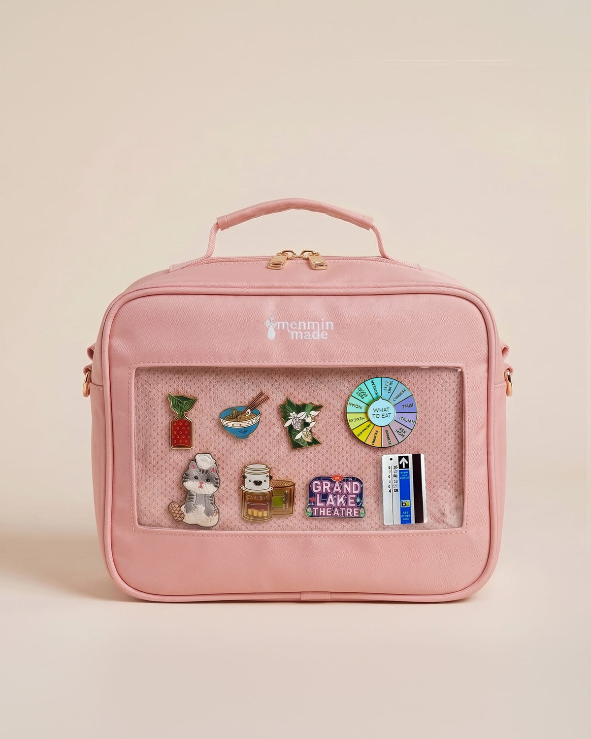 Pink Ultimate Journal Bag by Menmin Made, craft and stationery organizer with crossbody strap