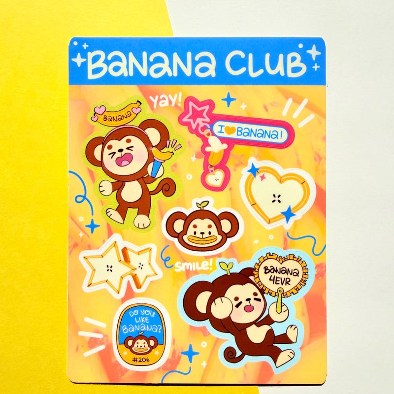 Banana Club Monkey Sticker Sheet